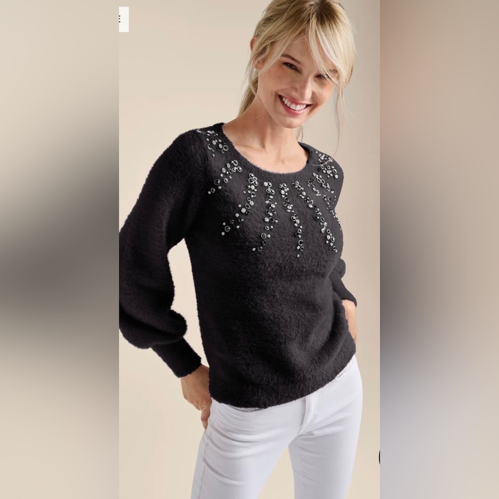 Jeweled Feather-Soft Sweater